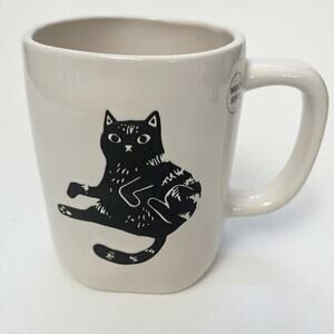 NEW Rae Dunn 2 Sided Mug "THE PURR-FECT BREW" Black Cat Halloween Cup‎ Coffee